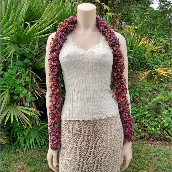 EUC ECHO Fuzzy PomPom Style Multicolored Scarf Made in Italy - Picture 9 of 9